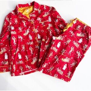 Nick & Nora Flannel Pajamas Sock Monkey Skiing Hockey Sledding XL top pants
